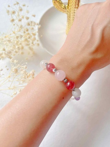 月亮石 草莓晶 粉晶 紫晶 水晶手鏈 天然石 生日禮