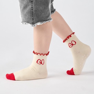 聯名Crazygogo_烤棉花糖 中筒童襪 - 米(1y-9y)