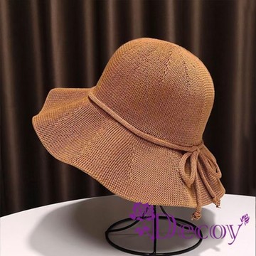 Decoy 編織荷葉 蝴蝶結透氣防曬遮陽漁夫帽/焦糖