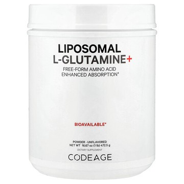 Codeage, 脂質體 L-穀氨醯胺+ 粉，游離胺基酸，加強吸收，原味，5000 毫克，1 磅（472.5 克）