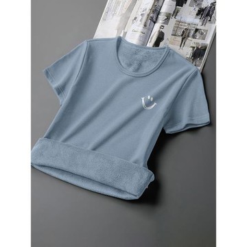 短袖t恤男士潮流修身圓領上衣服秋冬加絨加厚半袖保暖體恤打底衫