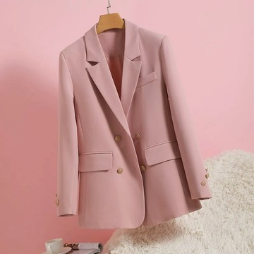 粉色西裝外套女 春裝新款韓版設計感小眾休閒氣質百搭西服上衣女