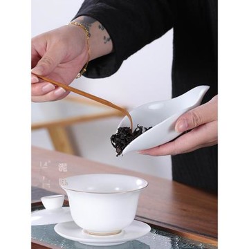 泥味陶瓷茶藝茶道零配件蓮瓣茶則醒茶器創意茶鏟茶葉勺取茶分茶器