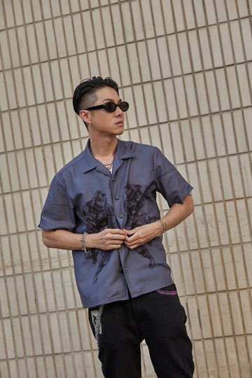 .67ARROW CITY COWBOii_SNIPER SHIRTS_GREY_狙擊手印花工裝襯衫