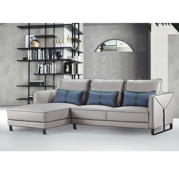 AS雅司-維爾拉尤軒L型淺灰皮沙發-262×93×93cm-抱枕隨機