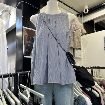 韓國東大門2025秋季裝新款韓版寬松掛脖壓褶設計通勤百搭背心上衣