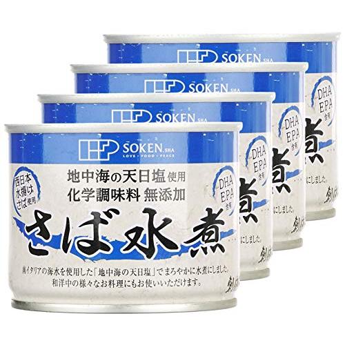 [創健社] 缶詰 さば水煮 190g(固形量140g)×4  国内水揚げの鯖を使用