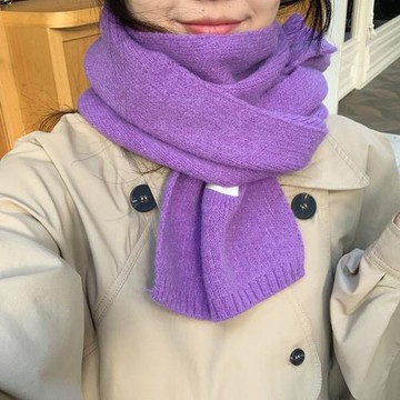 韓版紫色圍巾女冬季軟糯純色保暖學生長款針織毛線圍脖柔軟小圍巾