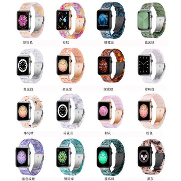 適用S10蘋果手表帶apple watch987654代se個性五珠樹脂腕帶星光金
