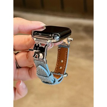 《台灣出貨》適用 APPLE WATCH 帶刀小貓錶帶 牛仔錶帶 S11 S10 SE3 46mm 45mm 女士錶帶