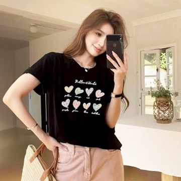 【LANNI 藍尼】現+預 滿滿愛心短袖上衣(女上衣/休閒/舒適/T恤)