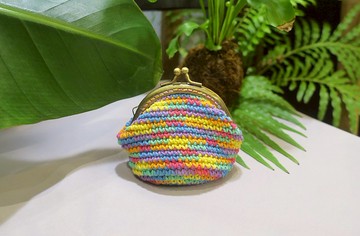 手織口金包/零錢包/低彩度彩虹色