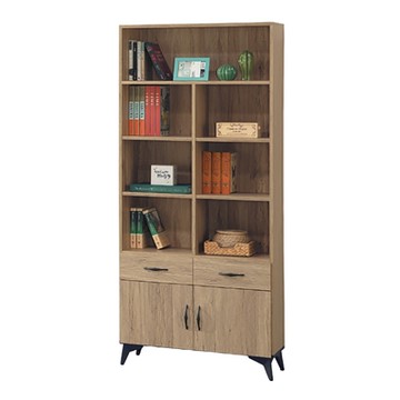 文創集 多力2.7尺二門二抽半開放高書櫃/收納櫃-79.5x32.5x183cm免組