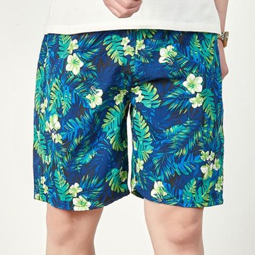 印花沙灘褲男士寬松速干五分褲溫泉短褲海邊度假藍色游泳褲可下水