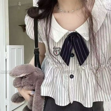 ✨換季新款✨娃娃領上衣 短袖襯衫 可愛娃娃裝 上班通勤服 荷葉邊韓系上衣 寬鬆顯瘦 日系日系甜美學院風娃娃領襯