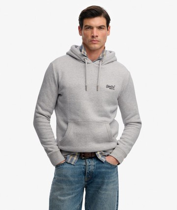 Superdry Men's Vintage Logo Embroidered Hoodie Light Grey Size: L