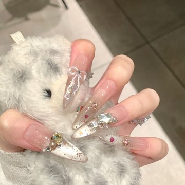 💕加一新創作😍仙氣爆閃 蝴蝶結美甲 氣質顯白 高級堆鑽貓眼ins手工穿戴甲氛圍感穿戴甲