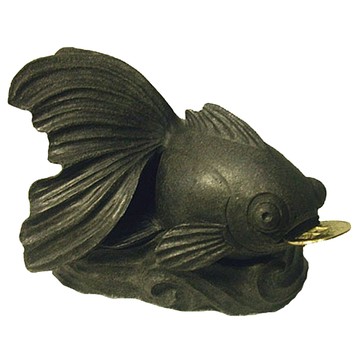 開運陶源 自在有餘/魚 黑墨石塑  黑色  13 x 8.5 x 8.3cm