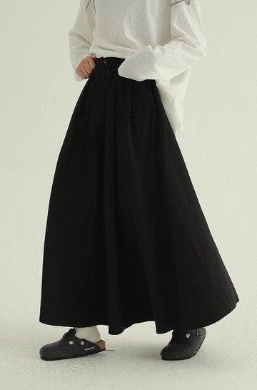 3顔色 高腰廓形休閒百褶長裙 休閒百搭垂墜基礎款半身裙