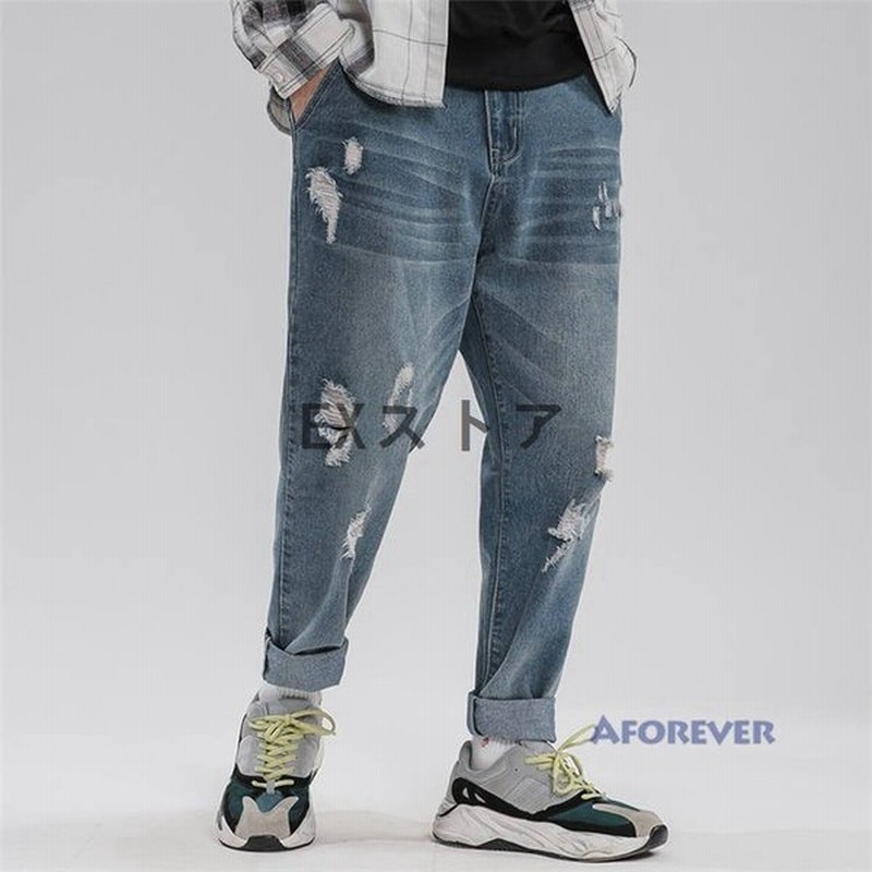 ジーンズ メンズ ゆったり デニムシャツ ダメージデニム ワイドパンツ ジーパン ボトムス お兄系 通販 Lineポイント最大0 5 Get Lineショッピング