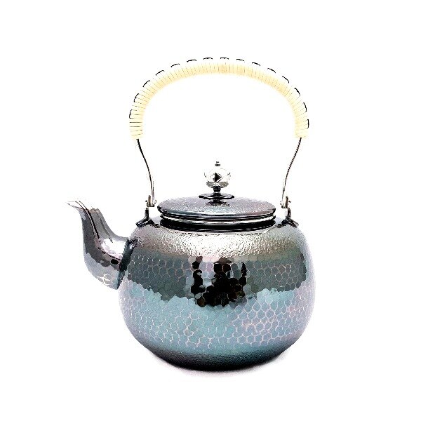 日本銅器【銀川堂】燻銀銅壺銀色鎚目湯沸1.2L 黃銅鍍銀茶壺黃銅洋銀壺 
