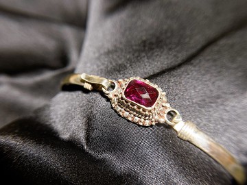 天然 玫紅 石榴石 手環 尼泊爾 手工製 925純銀