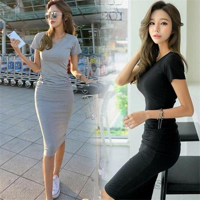 ワンピース レディースワンピース エレガント 半袖 無地 膝下 スリム ローグ丈 タイトワンピース ミディアム丈ワンピース ヒップラップワンピース 通販 Lineポイント最大get Lineショッピング