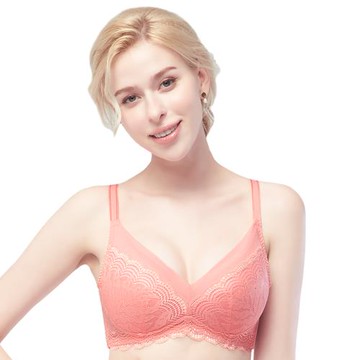 【Swear 思薇爾】 花羽夏戀系列M-3XL無鋼圈蕾絲包覆女內衣(銀膚粉)