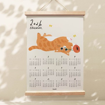 森蕗插畫 新款 2026年曆橘貓叼花掛曆海報 聖誕禮物2026月曆