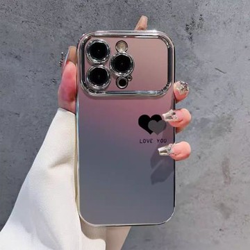 漸變愛心適用蘋果17promax手機殼新款彩繪iPhone16pro大視窗15個性創意14小眾高級感13全包防摔12硅膠保護套