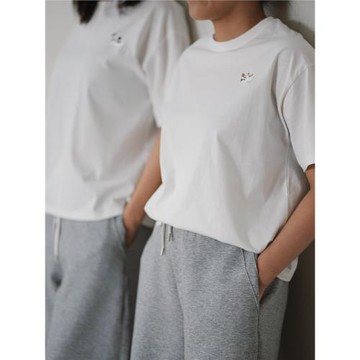 160g 水洗全棉 女士純棉短袖圓領T恤 簡約卡通刺繡打底春夏款女裝