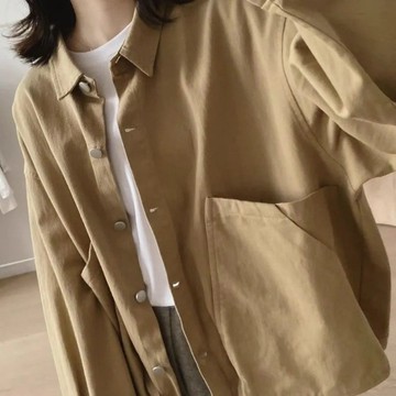 寬鬆大碼顯瘦小眾設計工裝外套女春秋季新款感復古大口袋棉質上衣