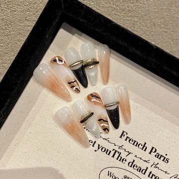 💟加一手工甲💅🏻藝禾美拉德皮帶 美甲穿戴甲金棕色係純工手繪暈染立體浮鵰十字架純手工穿戴甲 DZUJ