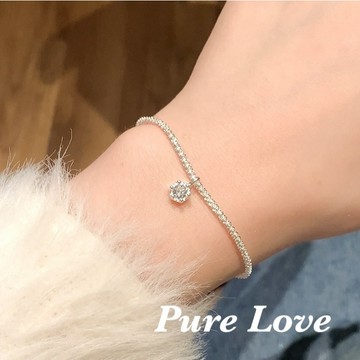 Pure Love樂芙 / 正韓 銀飾【S925純銀】B0856簡約通體純銀手鍊波光粼粼滿天星單鑽鋯石手鏈 / 銀