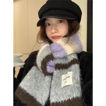 含羊毛圍巾女秋冬季2024新款韓版高級感保暖氛圍感圍脖護頸灰色男