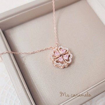 【焦糖小姐 Ms caramelo】925純銀鍍玫瑰金鋯石項鍊 愛心粉紅鋯石項鍊