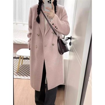 2025春秋新款雙面羊絨大衣女韓系高級感中長款正肩小個子毛呢外套