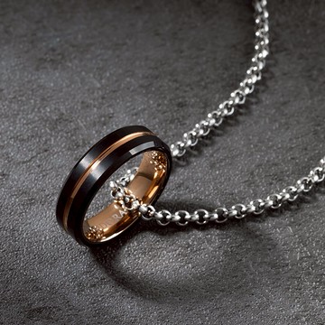 [情人節禮物/生日禮物]【Theodora's】 鎢鋼戒指項鍊 男款雙色-項鍊銀/項鍊黑