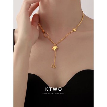 愛心拼接項鏈女小眾設計感鍍k金輕奢高級流蘇字母新款鎖骨鏈飾品