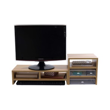 樂嫚妮 螢幕增高鍵盤收納架/附三層桌上收納櫃/左右互換-(3色)胡桃色