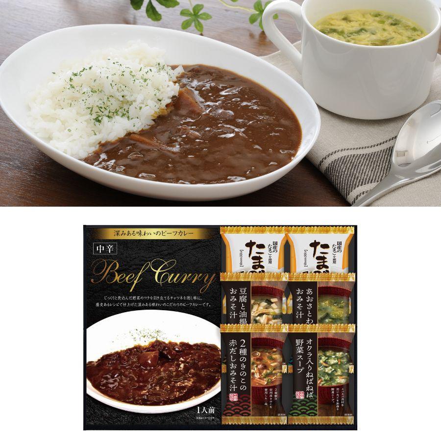 レトルト カレー 中辛 フリーズドライ 味噌汁 スープ セット ギフト 常温 ビーフカレー＆フリーズドライスープ詰合せ のし・包装・メッセージカード無料