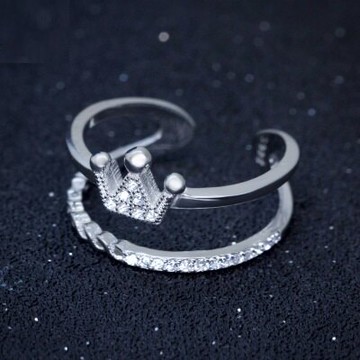 925純銀戒指鑲鑽開口戒-別緻優雅皇冠造型情人節生日禮物女飾品73dt414【獨家進口】【米蘭精品】