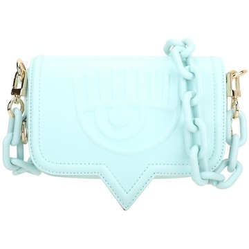 Chiara Ferragni Eyelike 小款 浮刻眨眼框可拆雙鍊帶皮革斜背包(水藍色)