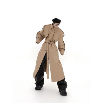 CulturE小眾解構廓形墊肩大衣外套立體設計感風衣過膝長款上衣