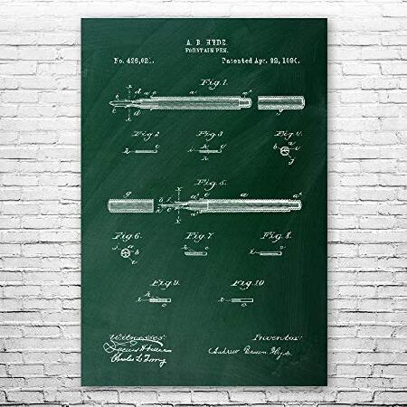 Fountain Pen Poster Print, Writer Gift, Pen Blueprint, Teacher Gift, Classroom Decor, Author Gift, Fountain Pen Design Chalkboard (Green) 並行輸入品