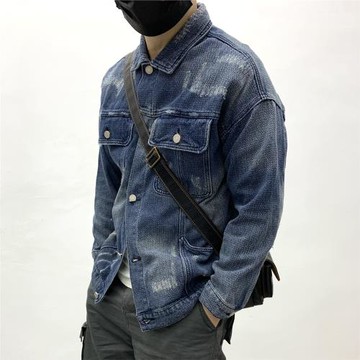 破洞牛仔短夾克水洗做爛青年工裝全棉水洗日系街頭潮流秋季外套男