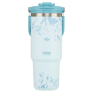 TYESO 泰碩 304不鏽鋼花卉系列 手提保溫冰壩杯  青琅花譜  1個  900ml