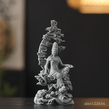 🔥臺灣發貨🔥青砂石中式人物觀音佛像關公財神桌麵茶寵園藝魚缸造景裝飾品擺件