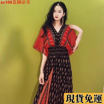 🚚臺灣限時低價🚚 夏季時尚民族風超顯瘦出遊洋裝氣質長裙沙灘裙子女新款裙子