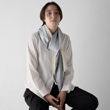 絣染漸層絲質圍巾-灰